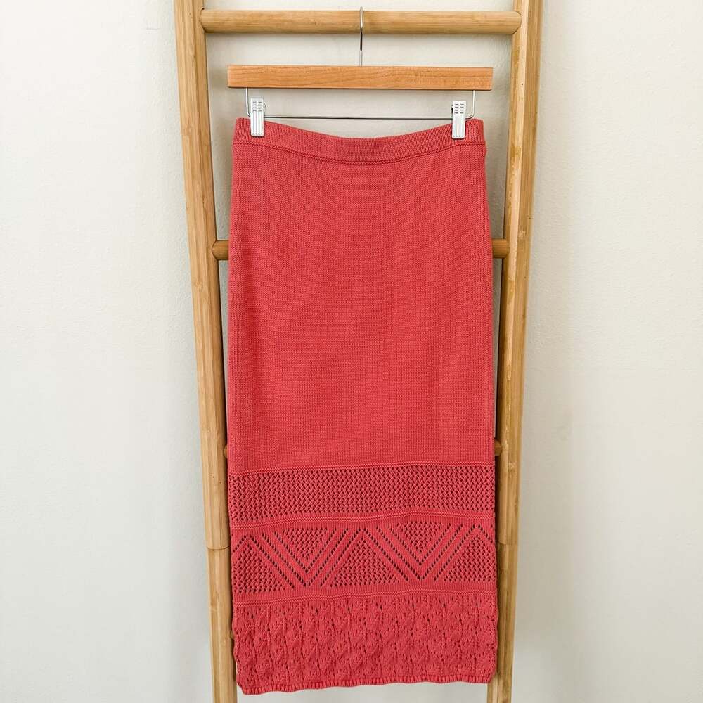 House of Harlow 1960 Crochet Knit Midi Skirt Small Dusty Coral Pink Boho Lined